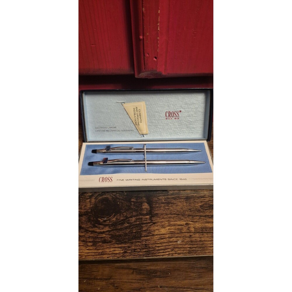 Vintage Cross Classic Century Chrome Pen & Pencil Set No. 3501 Boxed Paperwork